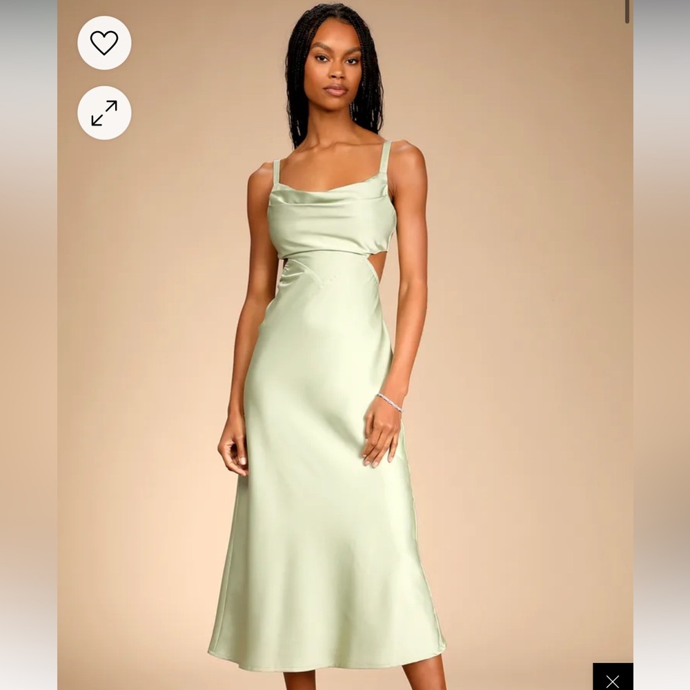 Stun to Remember Sage Green Satin Cowl Neck
Cutout Midi Dress
